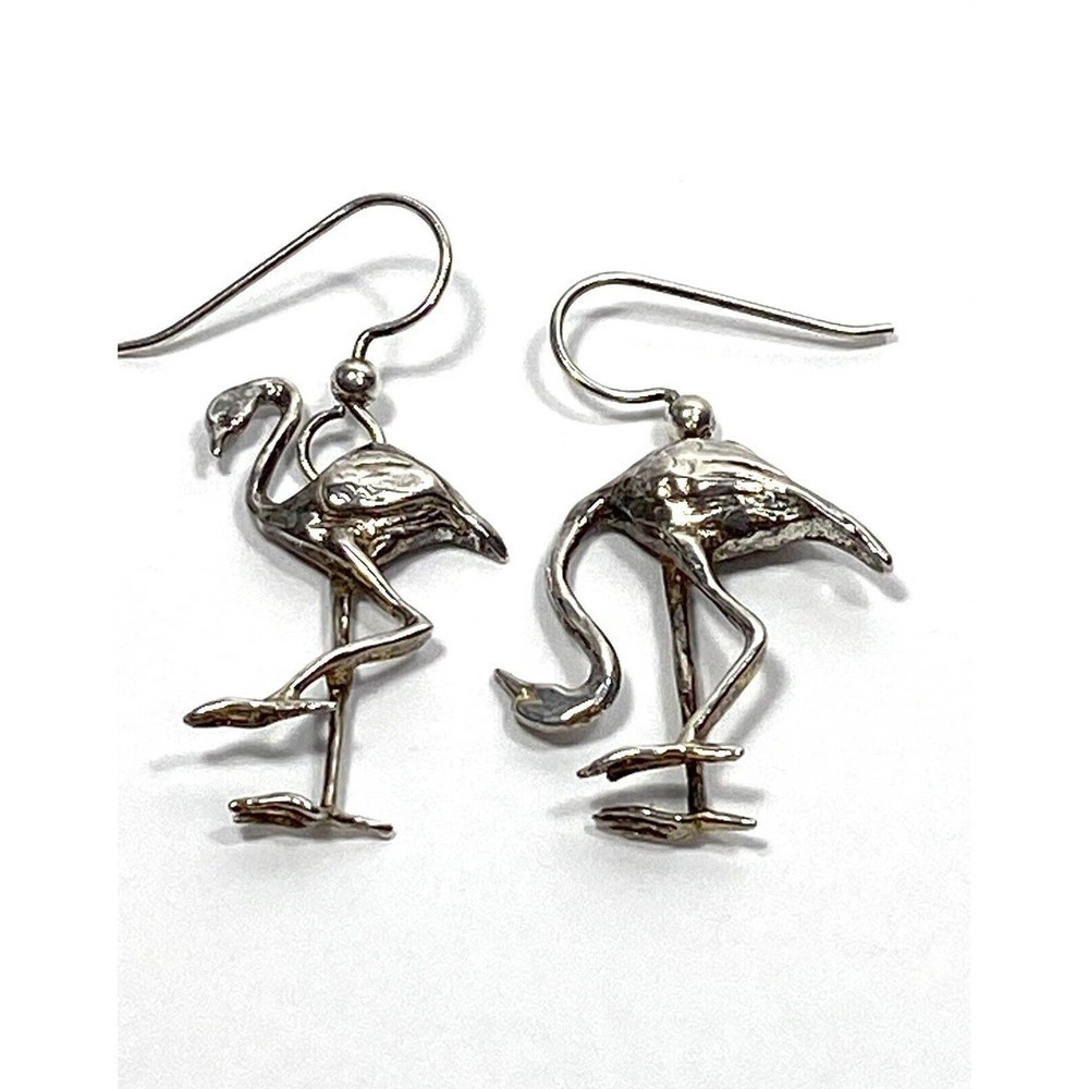 Flamingos Sterling Vintage Earrings 5.29g Birds Tropical 3d